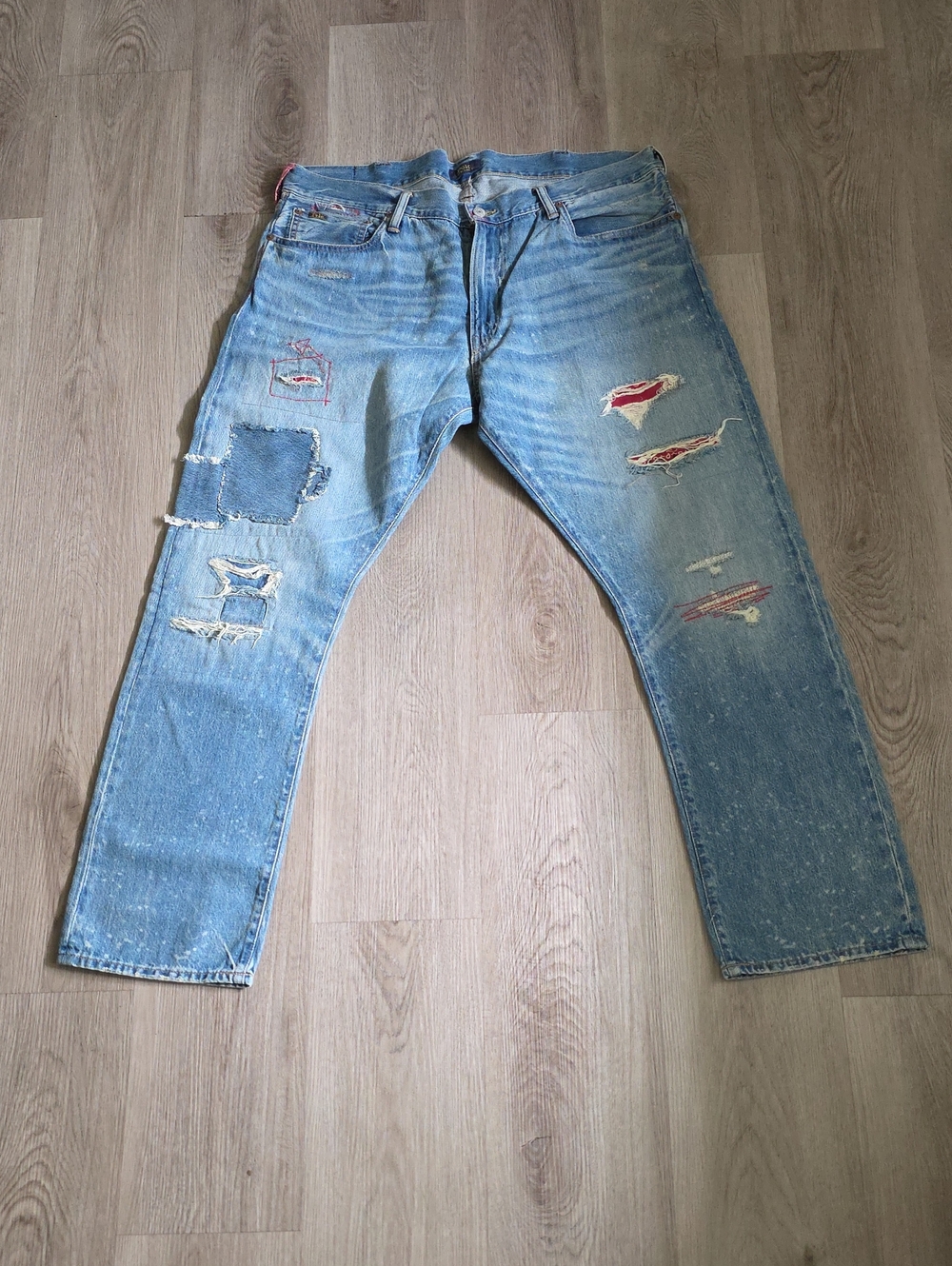 Polo by Ralph Lauren Light Blue Distressed Varick Slim Straight Jeans 38 X 32
